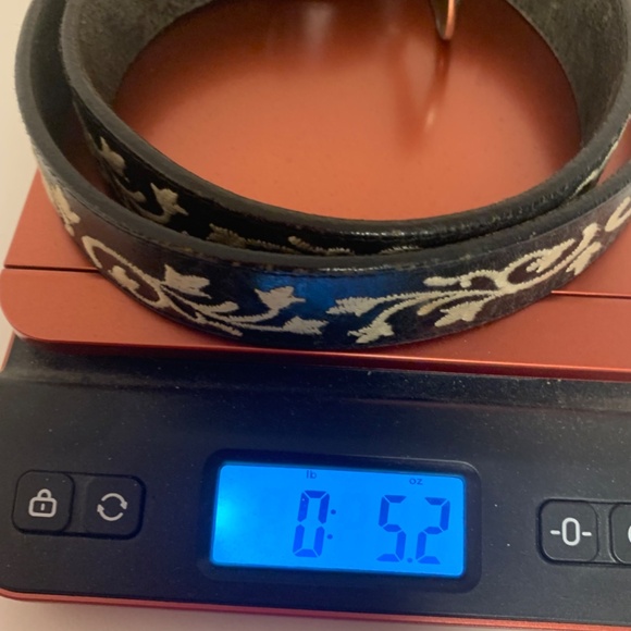 Brown Belt Leather Embroidered Beige Floral Hippie Boho Retro SZ L/XL - Picture 8 of 10